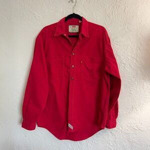 Levi's Red Long Sleeve Button Up Sz M Workwear Utility Pockets Twill Casual